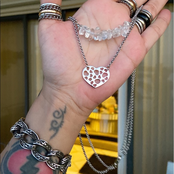 Crystal heart necklace . Double Layer crystal quartz valentine heart boho choker - Picture 9 of 11